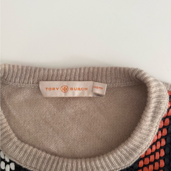 Tory Burch Womens XXS Beige Multicolor Chevron Fringe Knit Wool Cashmere Sweater - Picture 6 of 10